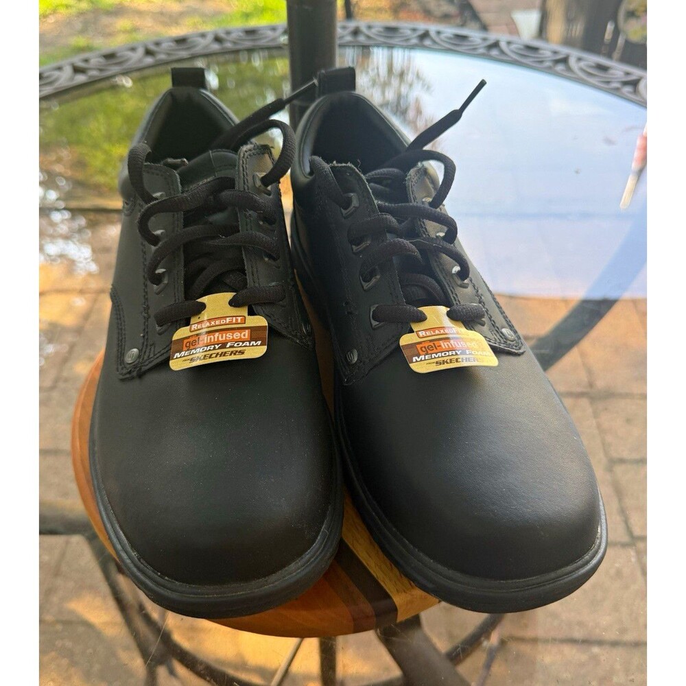 SKECHERS Work Relaxed Fit Memory Foam EH Shoes Mens 9.5 D Black SN 64260